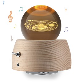 Famkeler 3D Crystal Ball Music Box k9 Crystal Ball Beech Wood Base 360 Degree Rotation Base Suitable for Christmas Valentine's Day Birthday Best Gift for Family and Friends（Galaxies）