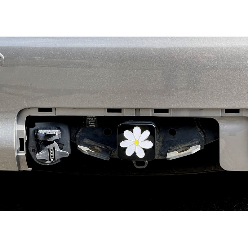 Trailer Hitch Cover Plug Insert (Fits 2" Receivers, White Chamomile