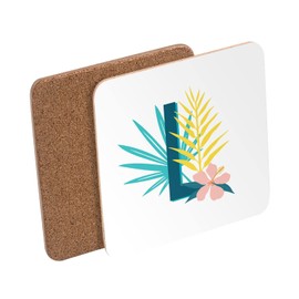 Cork Coasters - L Lara Lea Lola Letter First Name Flowers Tropical Exotic - Pack of 6 (95x95mm)