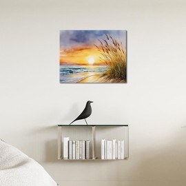 TUMOVO Sunset Paint by Numbers for Adults Sand and Beautiful Sunset Sky DIY Adult Paint by Number Kits on Canvas Beach and Grass Painting by Numbers Oil Painting Art Crafts 16x20 in