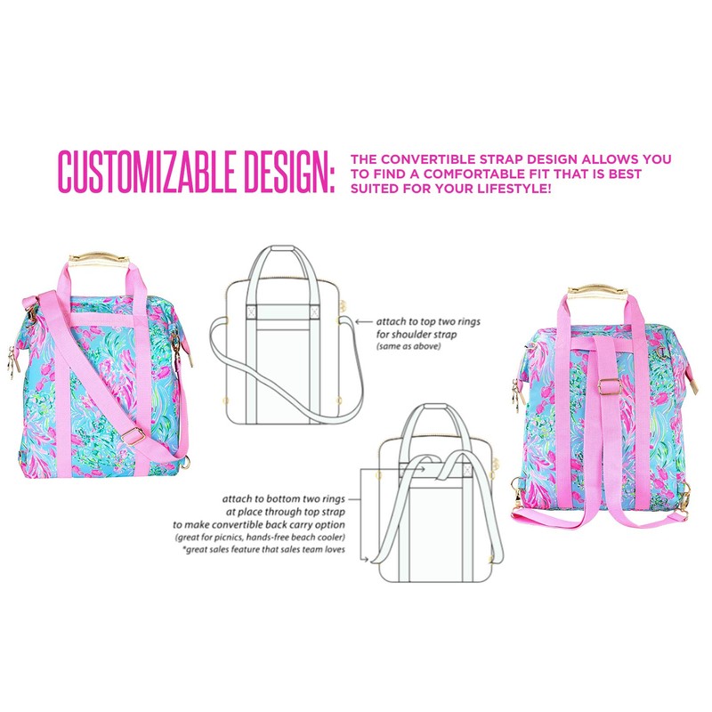 Lilly Pulitzer Insulted Backpack Cooler Large Capacity, Pink/Blue Portable Soft