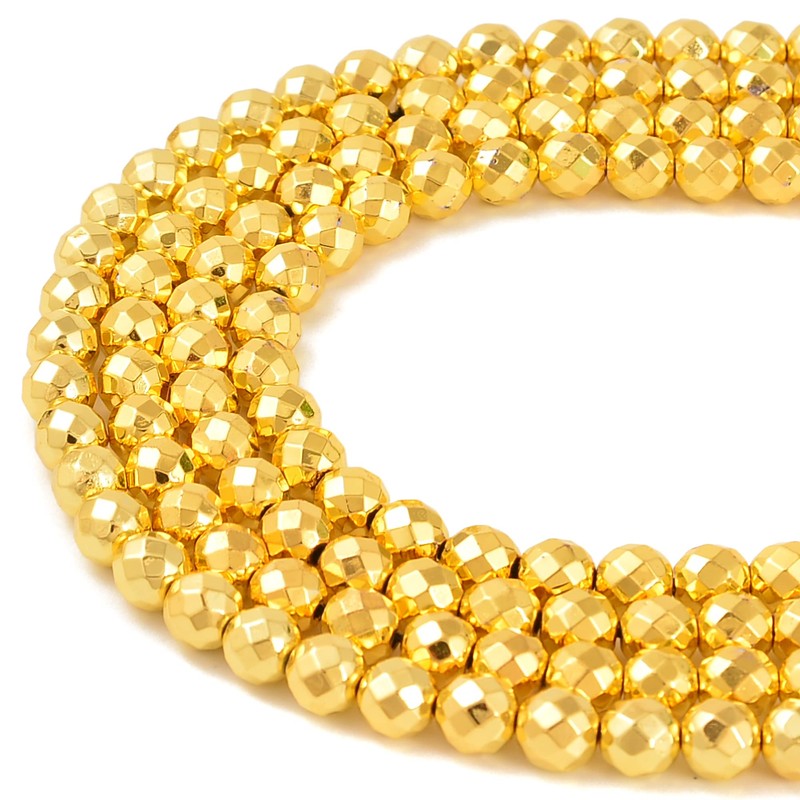 JM Design Titanium Gold Hematite Faceted Round Beads Size 6mm