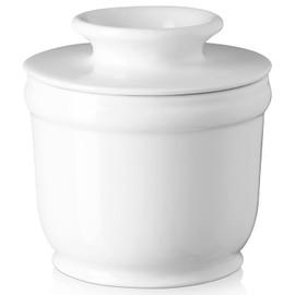 DOWAN Porcelain Butter Crock, French Butter Dish for Fresh Spreadable Butter, Butter Keeper with Water Line, No More Hard Butter, Housewarming Gift for Butter Lovers, White