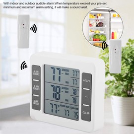 SOULONG Wireless Fridge Freezer Thermometer with LED Display, Digital Thermometer for Refrigerator, Indoor and Outdoor, Alarm Audible with 2 Sensors