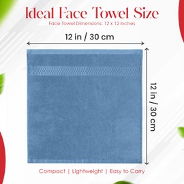 RIVERSIDE 12-Pack Premium 100% Cotton Face Washcloths, 12 x 12 Inches, Soft, Absorbent Towels for Body & Shower, Bathroom Wash Clothes, Durable Face Towels Set for Spa, Gym, Medium Blue