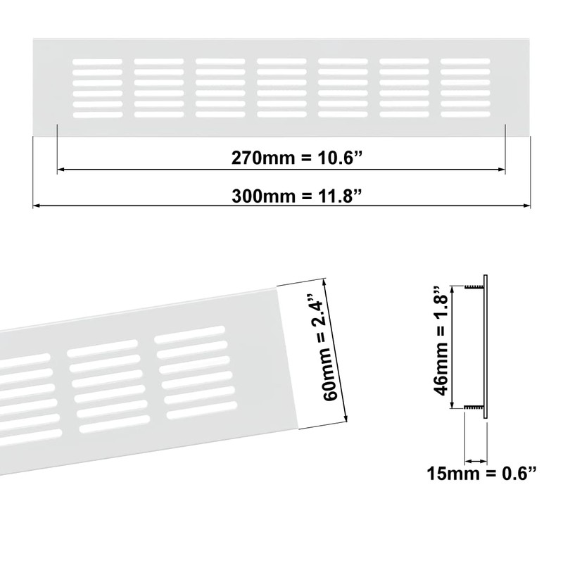 60x300mm Air Vent Cover - Aluminium Ventilation Grille - White