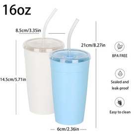 Yisituo 16 oz Single Layer Cute Plastic Cups (2, Beige, Blue)