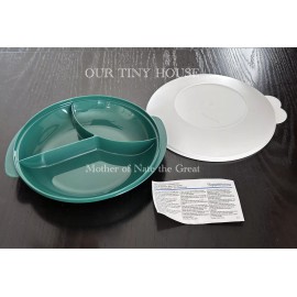 Tupperware Reheatables Divided Plate w/ Seal Microwave Safe Dish Green Vintage