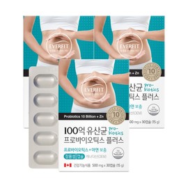 Everfit Enteric-Coated 10 Billion Probiotics 30 Capsules 3 Boxes / Mixed Probiotic Capsules Synbiotics Zinc / 에버핏 장용성 100억 유산균 프로바이오틱스 30캡슐 3박스  혼합 유산균 캡슐 신바이오틱스 아연