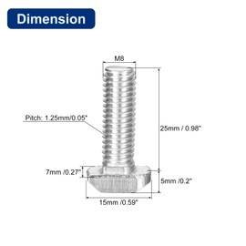 sourcing map M8x25mm T Slot Drop-in Bolt, 20Pcs Carbon Steel Nickel Plated Hammer Head T-Bolt T Shape Stud Sliding Screw for 30 Series Aluminum Profile