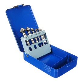 Ticfox 6pcs HSS 90 Degree Countersink Drill Bits Set Metal Woodworking Chamfering Cutter 6.3-20.5mm (Blue tin box packaging)