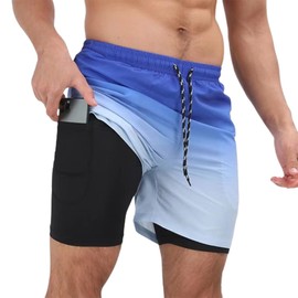 Jopenope Men's Quick Dry 4-Way Stretch Swim Trunks with Compression Liner - Summer Beach Shorts