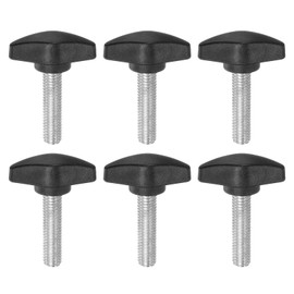 HARFINGTON 6pcs Tee Wing Knobs M8 x 30mm Metric Male Threaded Stud T Head Plastic Knob Handles Thumb Screws Hand Clamping Tightening Knob Grip Thumbscrew, Black