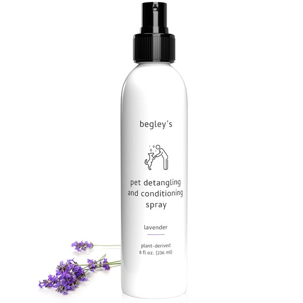 Begley's Natural Pet Detangling Spray - Premium Essential Oil Scented Detangler Spray for Dogs, Puppies & Cats - Dog Leave in Conditioner Spray - Dematting Spray for Dogs & Pets - 8 oz, Lavender