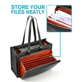 Bulado Teacher Tote Bag with Accordion File Pocket, Large Teacher Work Tote Bag for Women, Waterproof, Fits 15.6" Laptop