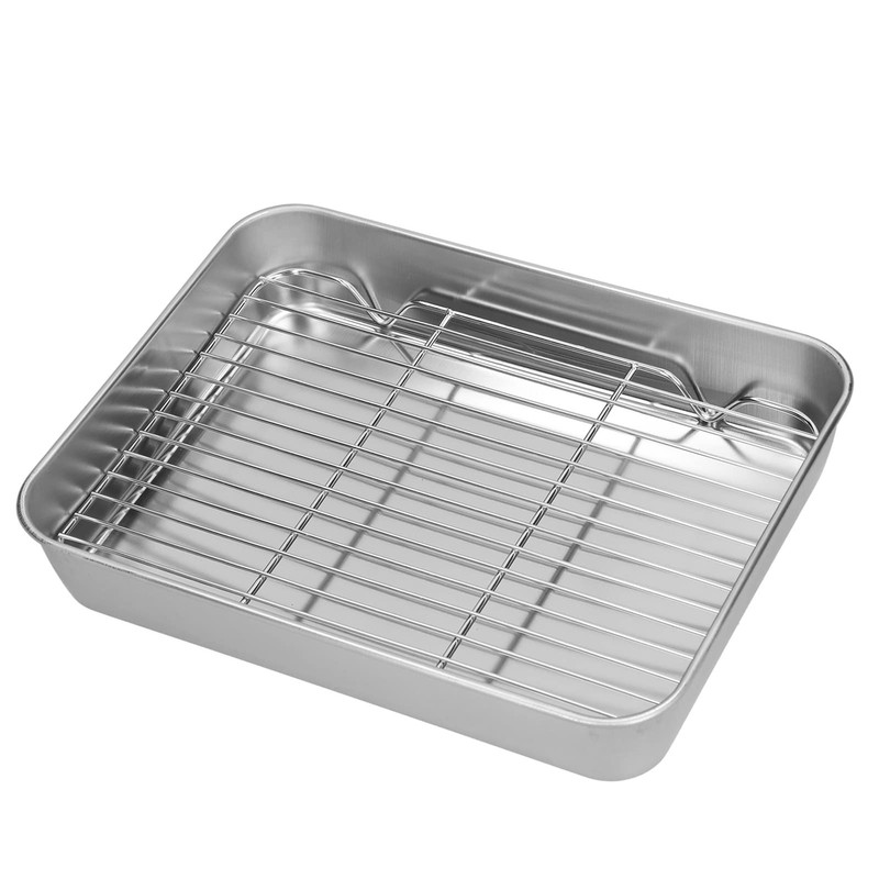 Juego de Bandeja y Rejilla para Asar de Acero Inoxidable,