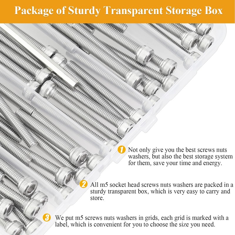 95 Pieces M5 x 30/35/40/45/50mm Hex Socket Head Cap Screws