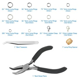 Anezus Jump Rings for Jewelry Making Supplies with Jump Ring Pliers (1200Pcs Dull Silver and Bright Silver)