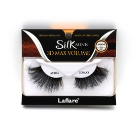 Laflare 3D SILK MINK MAX VOLUME Premium Faux Mink 25mm Extra Long Eyelashes, Cat Eyes, Wispy, Fluffy, Soft as Mink, Multi-layered Dramatic Volume False Lashes (LFMS-MS04)