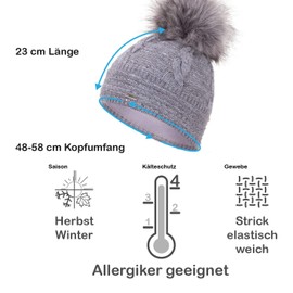 Faera Winter Warm Lined Faux Fur Bobble Hat Fleece Lining Winter Knitted Beanie Hat Unisex One Size -