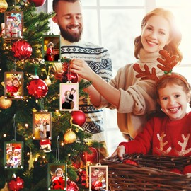 Weysat 8 Pcs Christmas Acrylic Photo Ornaments Hanging Picture Frame Ornaments Wallet Size Picture Frames for Christmas Tree Decoration Tear The Scratch Film Before Use(Brown,Green,3.4 x 2.4 Inch)