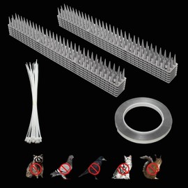 Lilaly 12 Pack 17inch Bird Spikes, Bird Spikes for Outside to Keep Birds Away, Security Fence Spikes Anti-Theft Climb Strips with Nano Glue and Cable tie for Roof, Railing (Silver 17FT)