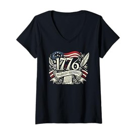 Womens 1777 Declaration of Independence American Flag Veterans V-Neck T-Shirt