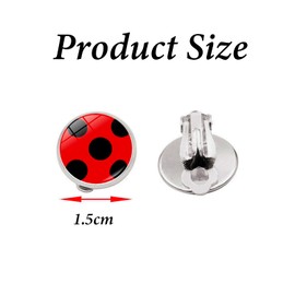 1 Pair Ladybug Earrings, Clip-On Silver Ear Cuff Jewelry with Black Spot Red Ladybug Design, No Pierced Ladybird Earrings for Women and Girls, Perfect for Everyday Wear or Gifts