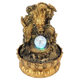 Desktop Fountain Dragon Statue LED Desktop Fountain Family Crea-tive Waterscape Chinese Waterscape Decoration Equipped with Silent Submersible Pump(Yellow)