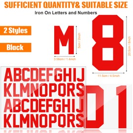18 Sheets 216 Pieces 8 Inch Iron On Numbers Jersey T-Shirt 2 Inch Iron On Letters Patches Kit, 0 to 11 Iron-on Numbers A to Z Heat Transfer Letters for Jersey Football Baseball Team Name