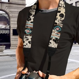 Goncariar Western Cowhide Camera Strap for Photographers Adjustable Camera Shoulder Sling Strap Aztec Cow Camera Neck Strap with Quick Release Shoulder Strap Tribal Camera Straps