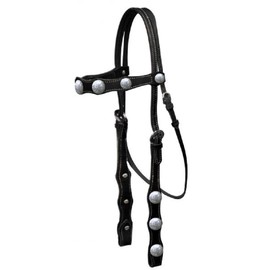 Showman Horse Leather Browband Headstall with Engraved Silver Conchos and 5' Long Leather Split Reins (Black)