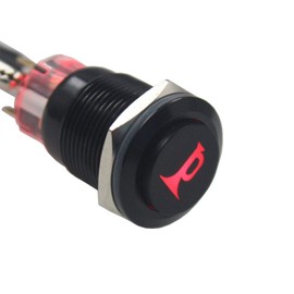 ESUPPORT Black Shell Metal 19mm 12V Car Automotive Red LED Light Horn Speaker Push Button Toggle Switch Momentary Self Reset Socket High Head