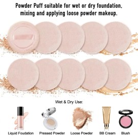 Paquete de 10 almohadillas cosméticas de algodón con cinta para maquillaje en polvo, color beige