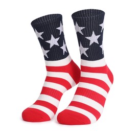 OFCOX 2 Packs Unisex Patriotic Socks USA Flag Stars & Stripes Crew, Breathable Moisture-Wicking for Men/Women, 4th July Casual/Athletic (One-Size)