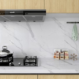 HOLOMEY Large White Marble Contact Paper Peel and Stick Marble Wallpaper 48x197 inch Glossy Marble Countertop Vinyl Wrap Waterproof Removable Granite Self-Adhesive Paper for Kitchen Cabinet Bathroom