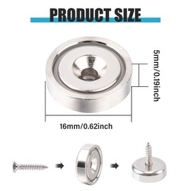 MIN CI Pack of 18 Neodymium Magnets Extra Strong, 6 kg (13 lbs) Magnets for Screwing 16 mm Round Magnet with Hole Flat Magnet with Thread Magnet for Screwing On