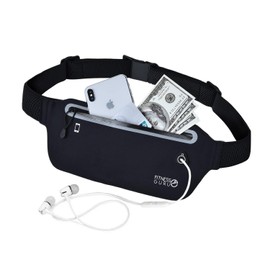 KING OF FLASH Fitness Guru Running Belt - Cycling Pack, Exercise Belt, Workout Belt - Adjustable Waist Bum Bag Belt Waterproof Single Zipper Pouch with Soft Elastic Strap- Black (Waist Bag)