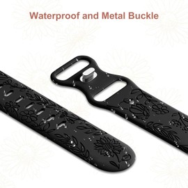 Strisinho Floral Engraved Watch Bands Compatible with FITVII Nexa 1.57 inch Smart Watch, Soft Silicone Flower Pattern Watch Straps Sport Replacement Wristband for FITVII Nexa Fitness Tracker