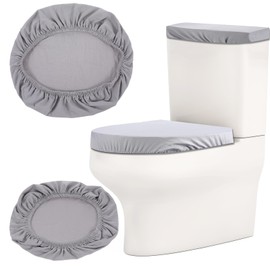 JJUNW 2pcs Toilet Lid Cover and Toilet Tank Lid Cover, Universal Toilet Top Cover Back of Toilet Tank Cover Replacement Toilet Cover with Elastic Bottom for Bathroom Decor Accessories(Gray)