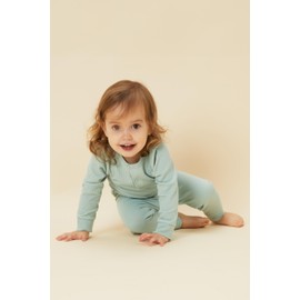 MORI Baby Unisex Pajama Set in Ribbed Mint - Front Popper Top and Elastic Waist Bottoms - Two Piece Sleepwear - 3-6 Months