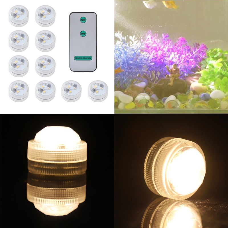 10pcs/ Set Round Waterproof LED Candle Light Submersible Remote Control(Warm
