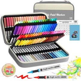 120 Color Acrylic Paint Markers Set – Soft Brush Tip Acrylic Paint Pens and Markers for Artists, DIY Crafts, Canvas, Wood, Glass, Rocks, Fabric and More Creative Projects(GREY)