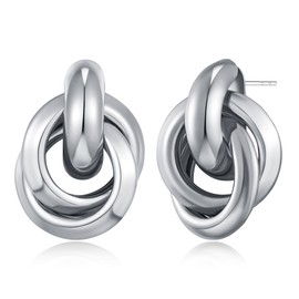 FILMOON Silver Statement Geometric Dangle Drop Earrings for Women Chunky Gold Earrings Long Twisted Link Earring Fashion Jewel