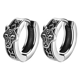 Cupimatch Viking Earrings Men's Hoop Earrings: Stainless Steel Retro Wolf Head Stud Earrings Viking Runes Huggie Earrings Amulet Jewellery for Men Father Son, Stainless Steel