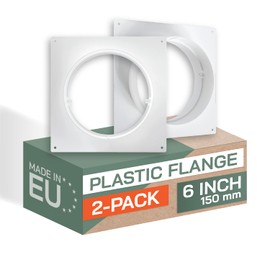 Vent Systems Round 6" Inch Pack of 2 White Air Vent Duct Connector Flange - Plastic Straight Air Supply, Exhaust Ducting Pipe Connector Plate for Dryer Vent - Cooling/Heating Ventilation System HVAC