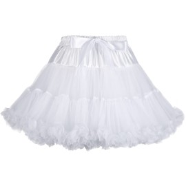 Women’s Petticoat Skirts Tulle Underskirts Chiffon Half Slips Fluffy Ballet Dress (Polyester, White)
