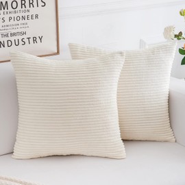 Yonous Corduroy Cushion Covers, Soft Square Decorative Throw Pillow Home Decor for Living Room Couch Bed Sofa, Set of 2 Pack, Cream White, 45x45 CM / 18x18 Inch