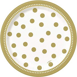 Unique Party 49584 - 18cm Golden Birthday Party Plates, Pack of 8