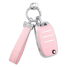 PIFOOG Pink Key Fob Cover for Kia Soul Sorento Optima Sportage Rio Forte NIRO Accessories Bling Car Keychain 4 Buttons Keys Case Shell Full Protector Covers Girly Women TPU